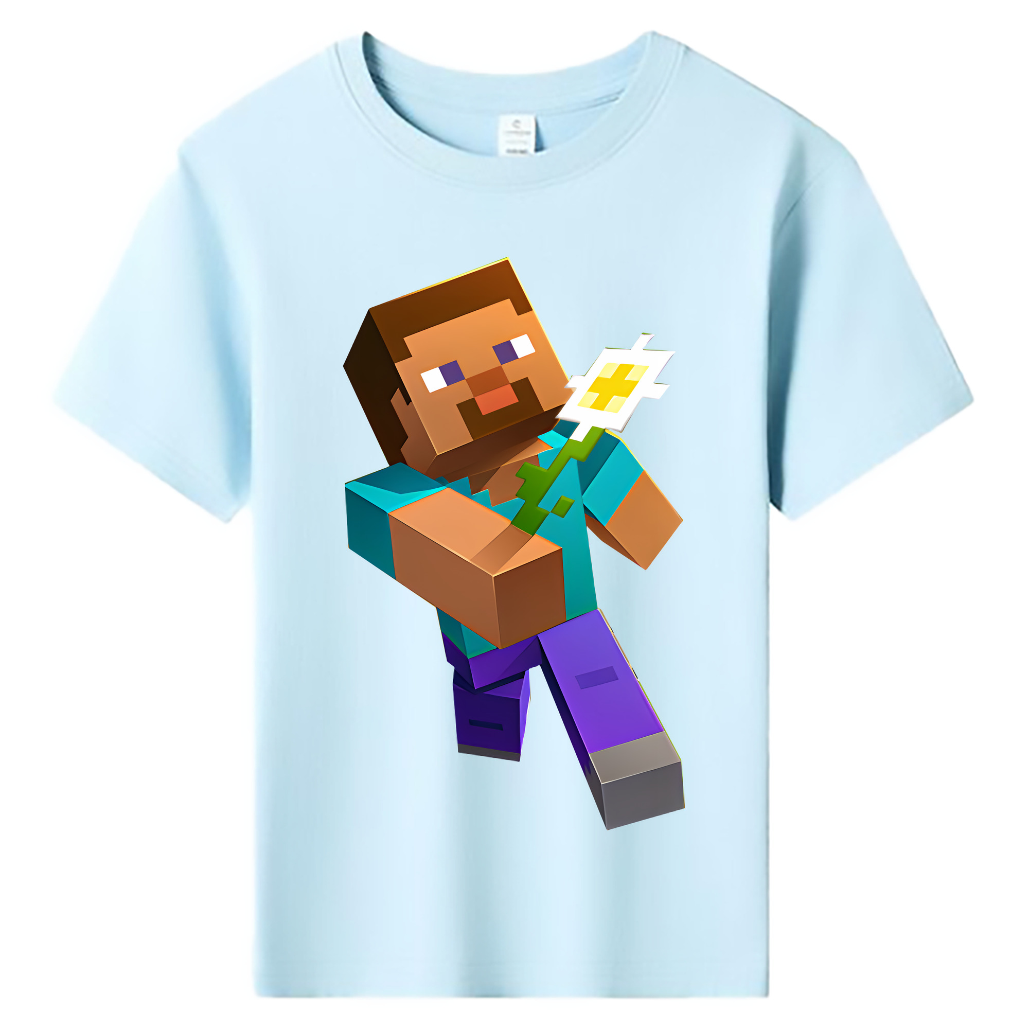 （画像用） マインクラフト ブロックの世界 Minecraft MC Block world 綿100％キッズTシャツ（フロントプリント）